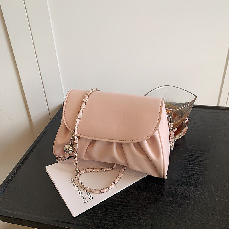 Bolso de hombro con cadena plisada de color liso para chica de moda
