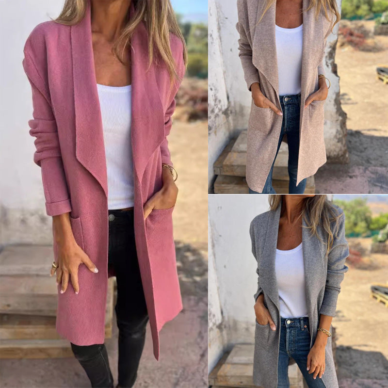 Manteau en laine pour femme automne-hiver avec col à revers