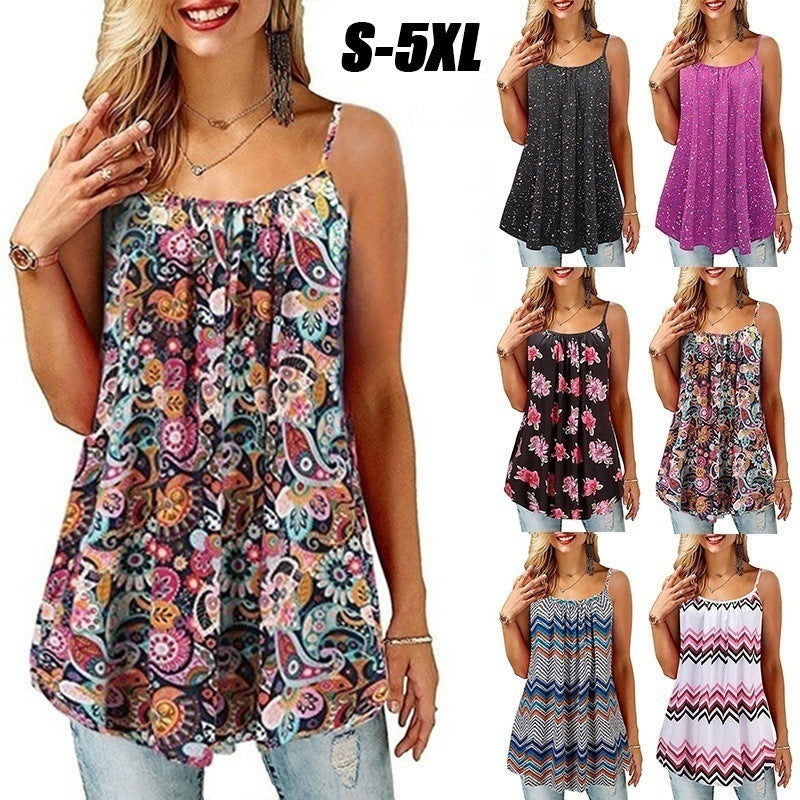 Vestido holgado informal sin mangas con estampado floral bohemio de verano para mujer, talla grande