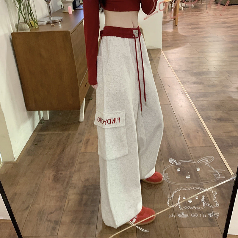 Pantalon large décontracté à poches et cordon de serrage pour femme