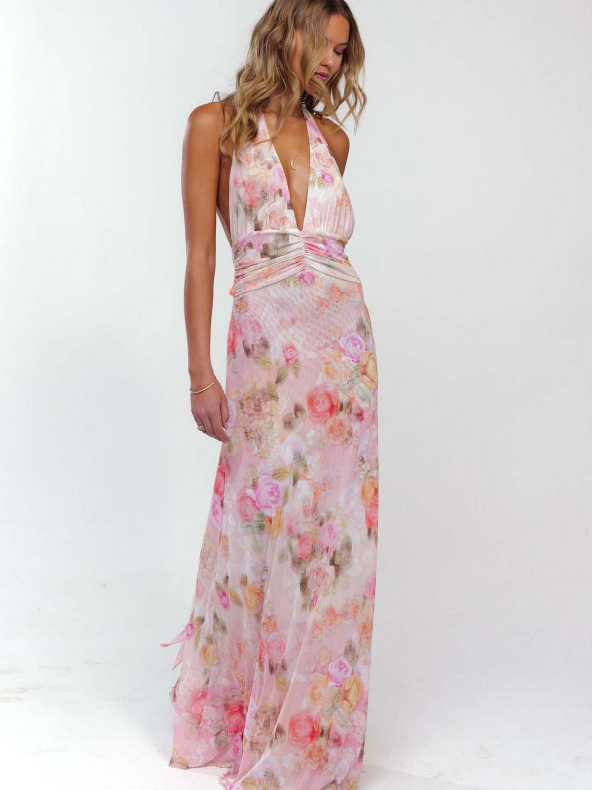 Women Fashion Sexy Printed Halter-Neck Backless Dress