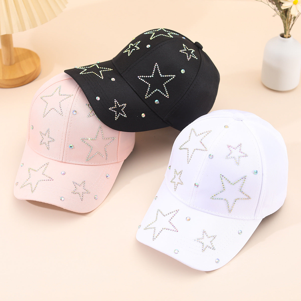 Gorra de béisbol con parasol y diamantes de imitación de color liso para mujer
