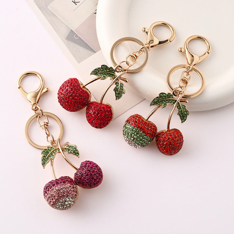 Creative Cute Fruit Rhinestone Cherry Key Chain