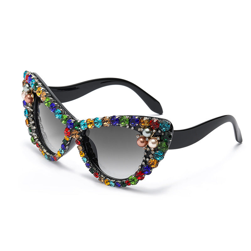 Lunettes de soleil œil de chat à strass pour femmes avec monture en polycarbonate