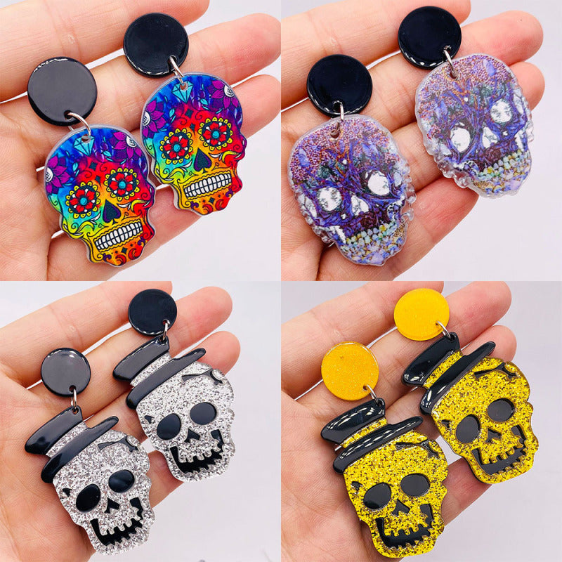 Halloween Women Fashion Acrylic Horror Skull Earrings