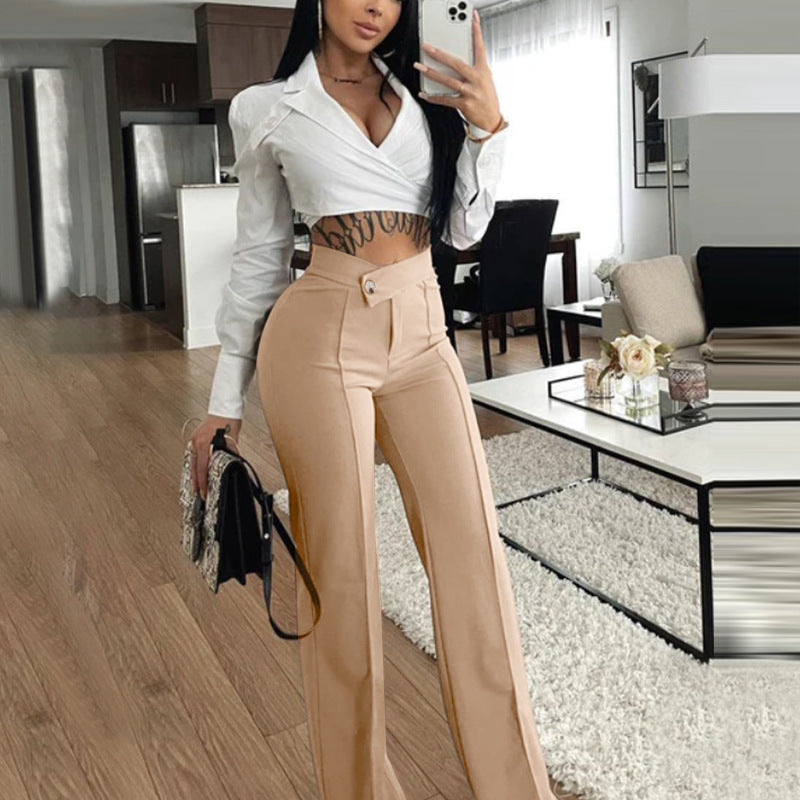Women Fashion Casual Solid Color Wide Leg Pants