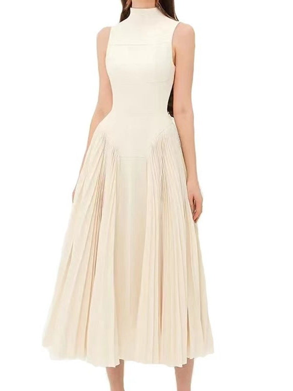 Women Fashion Elegant Solid Color Pleated Dress