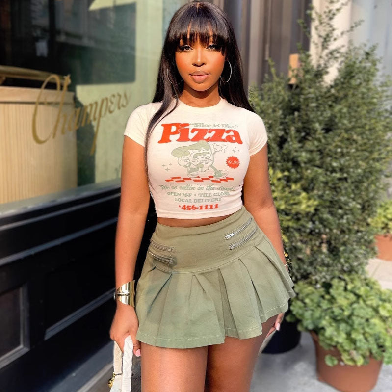 Fashion Women Vacation Zipper Pleated Mini Skirt