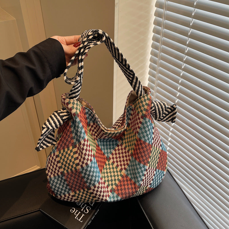 Bolso de hombro informal de gran capacidad con estampado de colores contrastantes para mujer