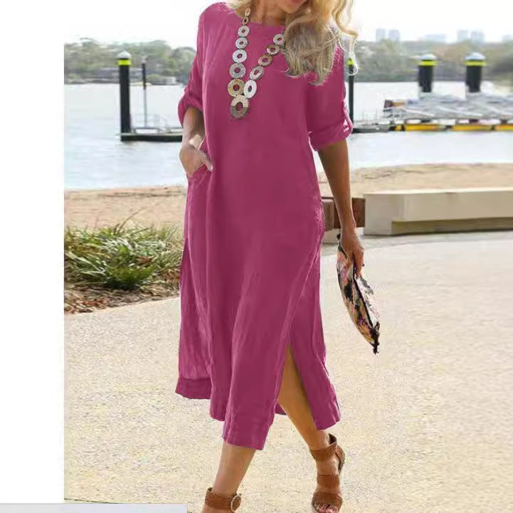 Summer Women Casual Solid Color Maxi Dress