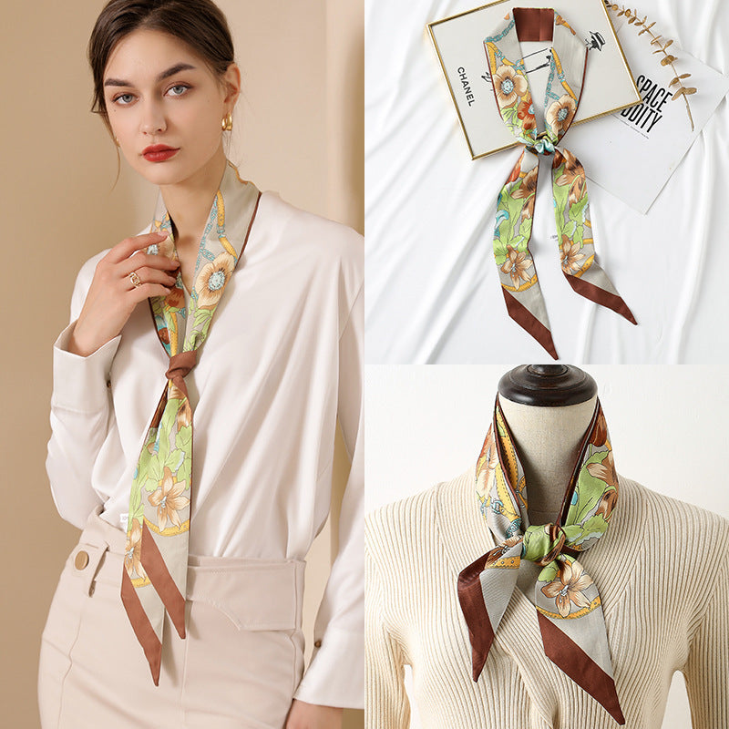 Pañuelo de seda con estampado floral chic de primavera para mujer