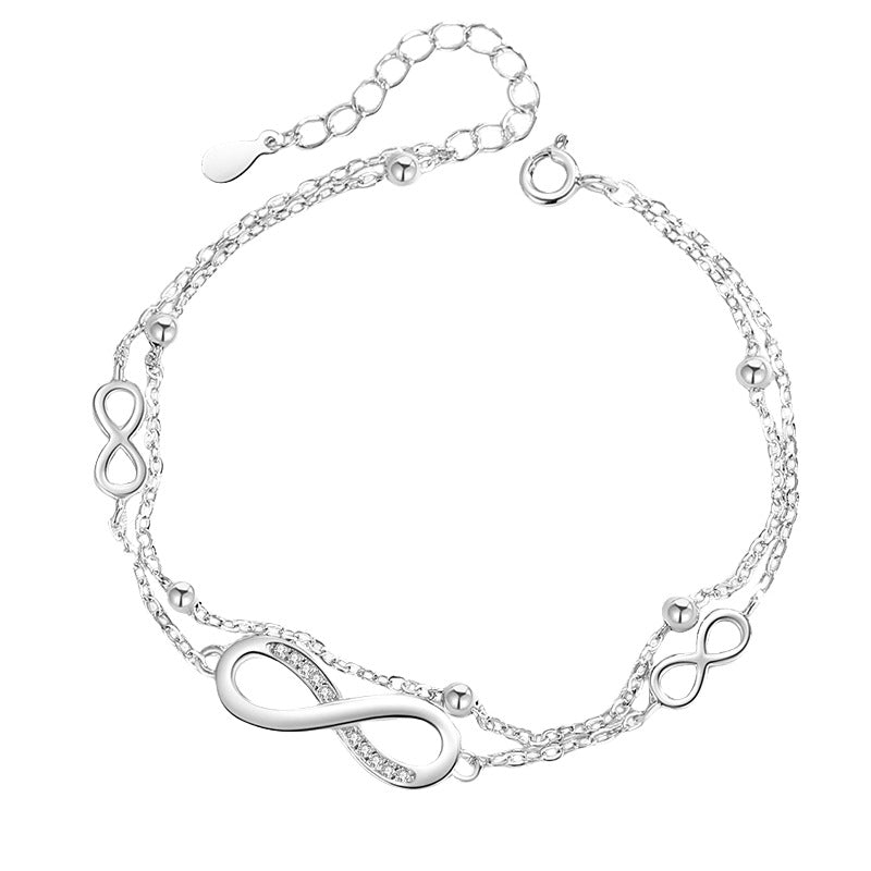 Women Fashion Elegant S925 Silver Zircon Infinite Loop Bracelet