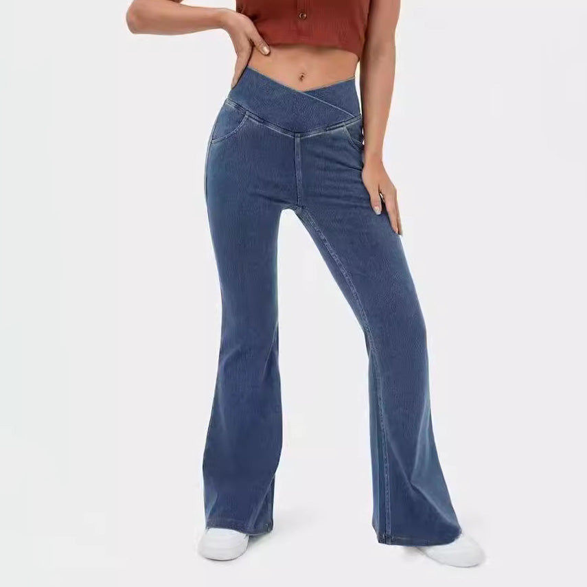 Women Fashion Casual High Waist Flared Jeans Viscose Fiber