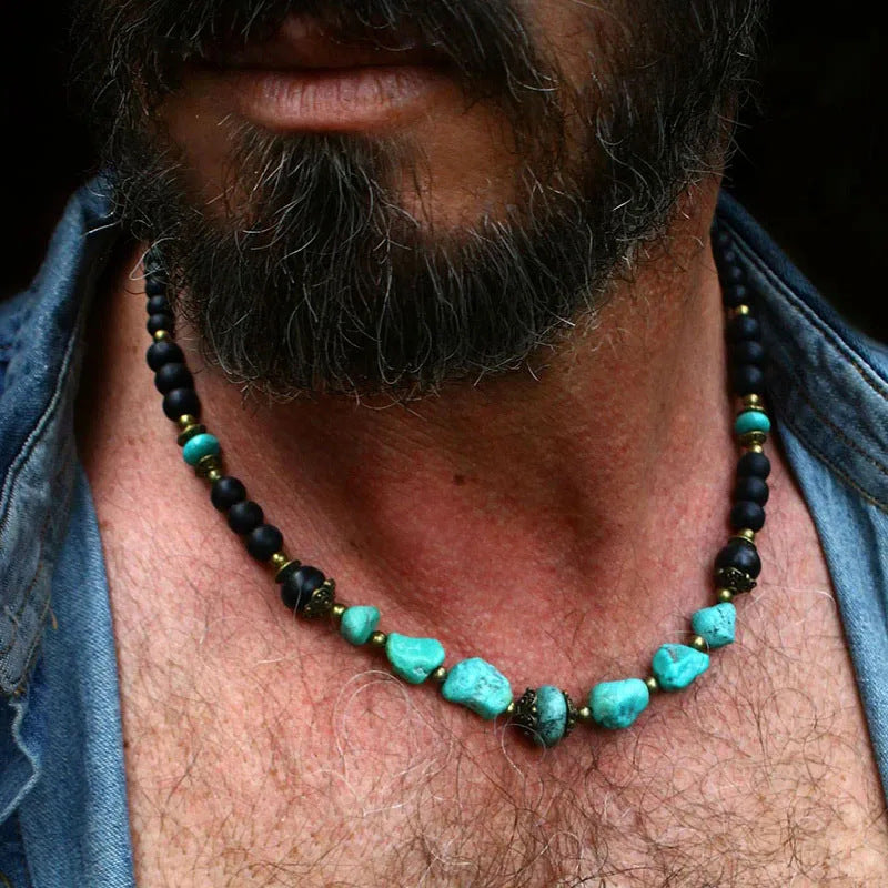 Collar de cuentas turquesas de moda para hombre