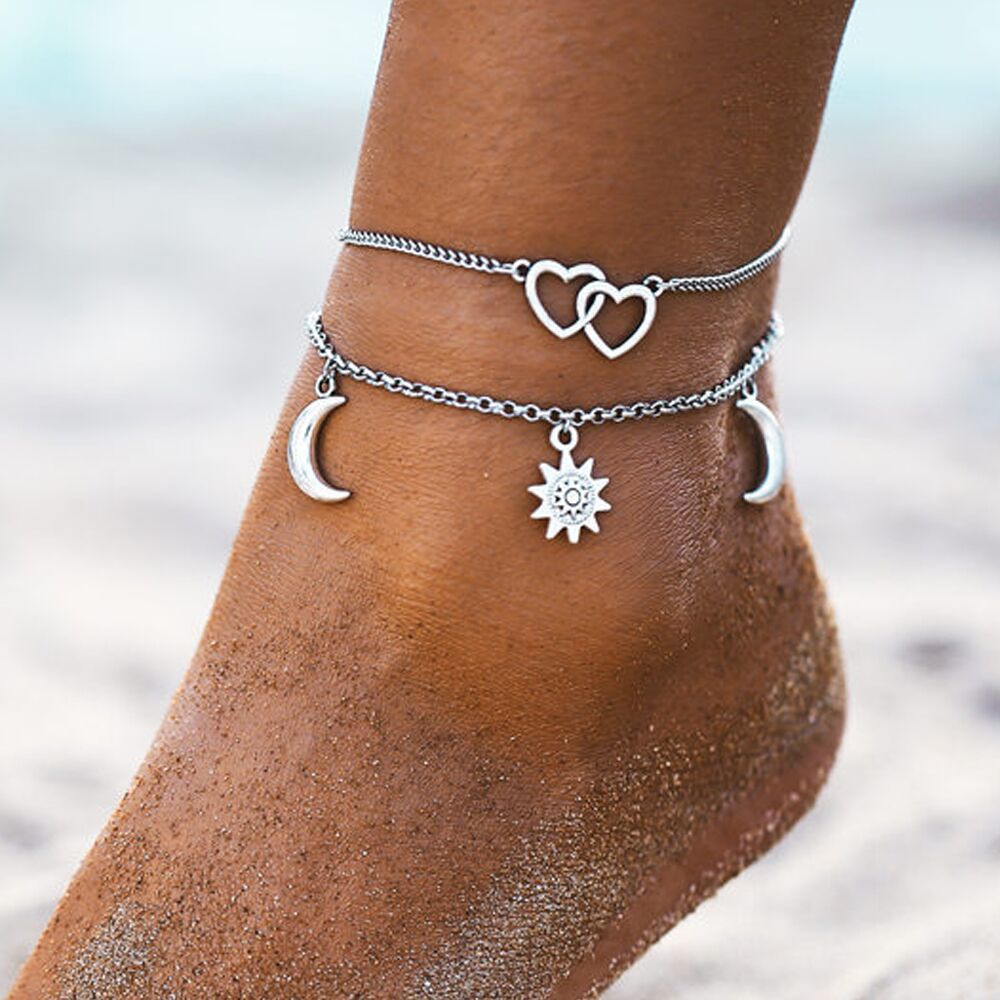 Fashion Star Moon Simple Heart-Shaped Anklet