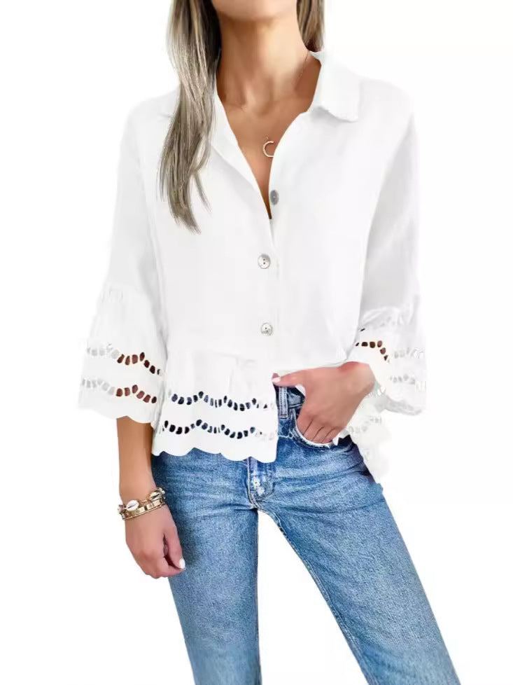 Women Fashion Casual Solid Color Blouse