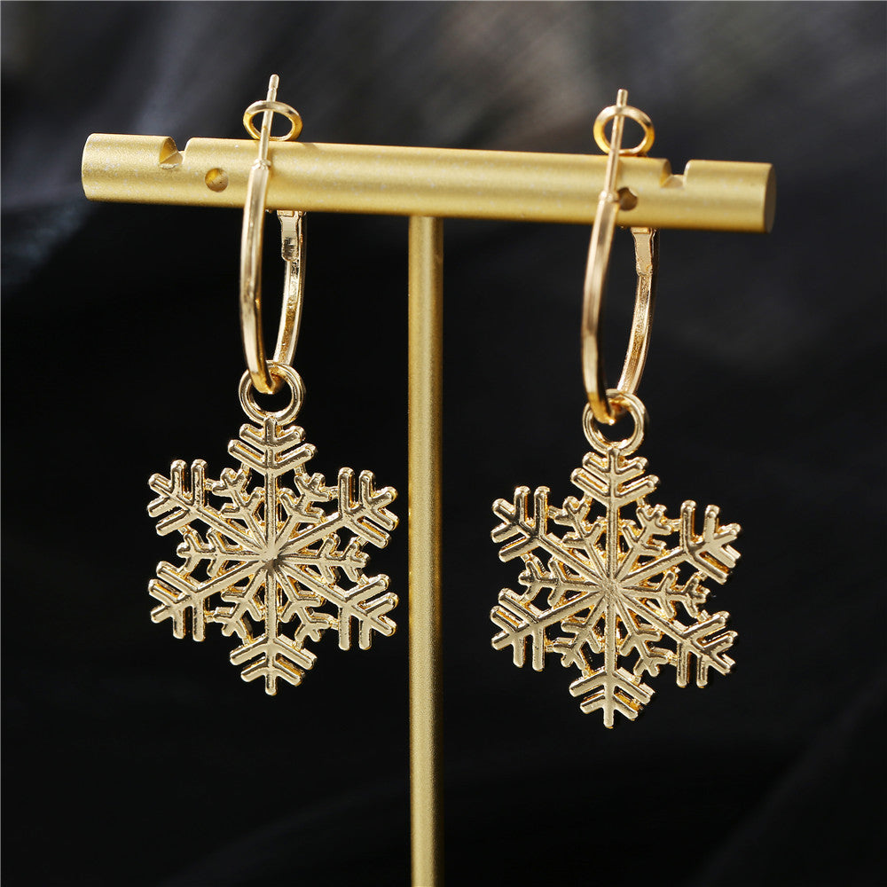 Women Fashion Simple Hollow Snowflake Earrings