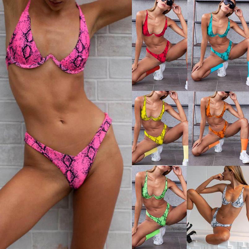 Bikini de piel de serpiente para mujer, sexy, para vacaciones de verano en la playa
