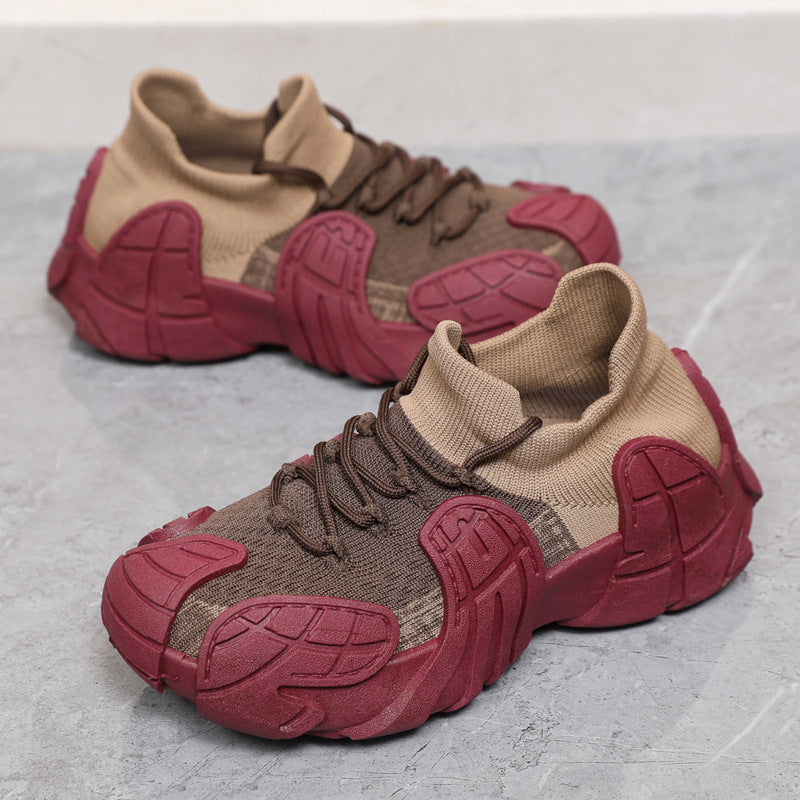 Zapatillas de plataforma informales para mujer, de moda, de punto, con tacón plano