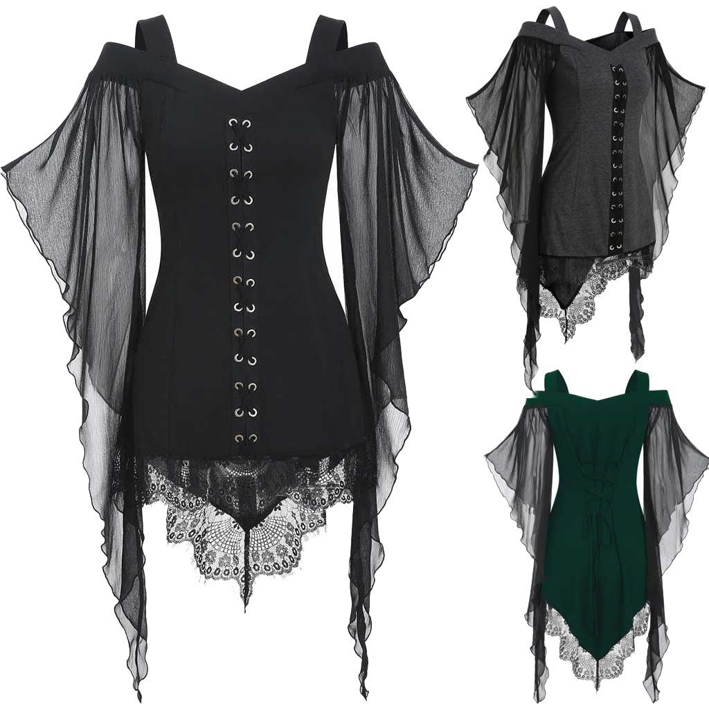 Robe gothique à manches trapèze en mousseline unie pour femme