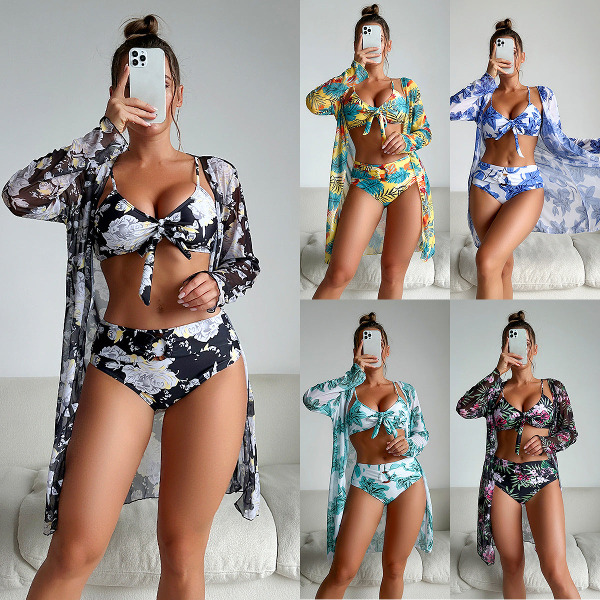 Women Fashion Print Swimsuit Three-Piece Set
