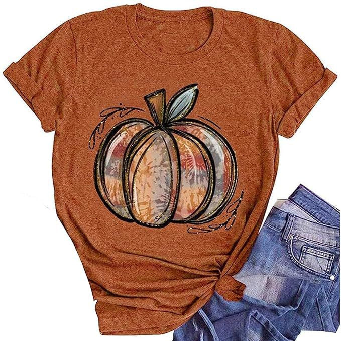 Camiseta de cuello redondo con estampado de fantasma de calabaza de Halloween para mujer