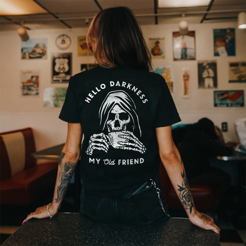 Camiseta de Halloween para mujer con calavera de terror y bruja con alfabeto