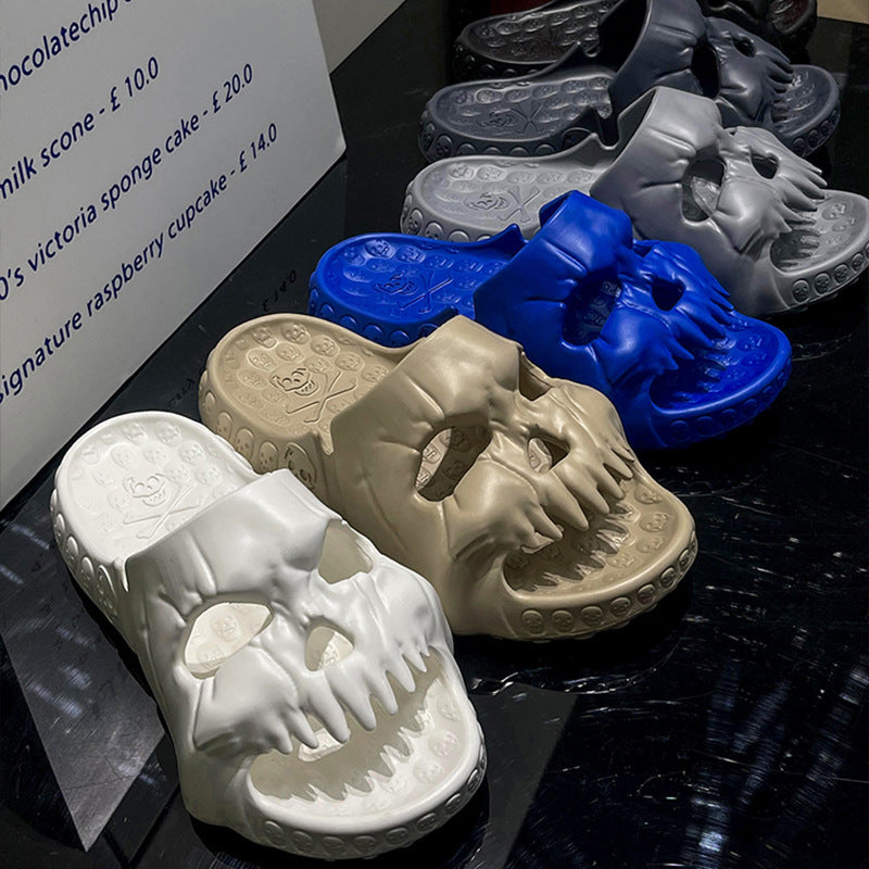 Sandales à semelle épaisse pour hommes, couleur unie, motif tête de mort