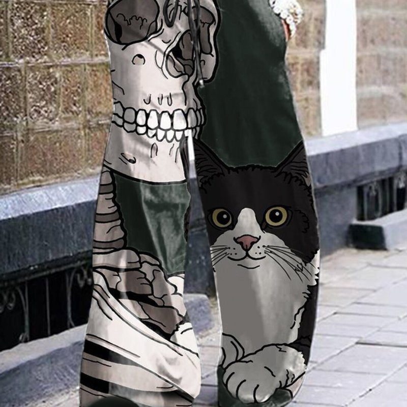Pantalon gothique à motif tête de mort pour femme, style Halloween