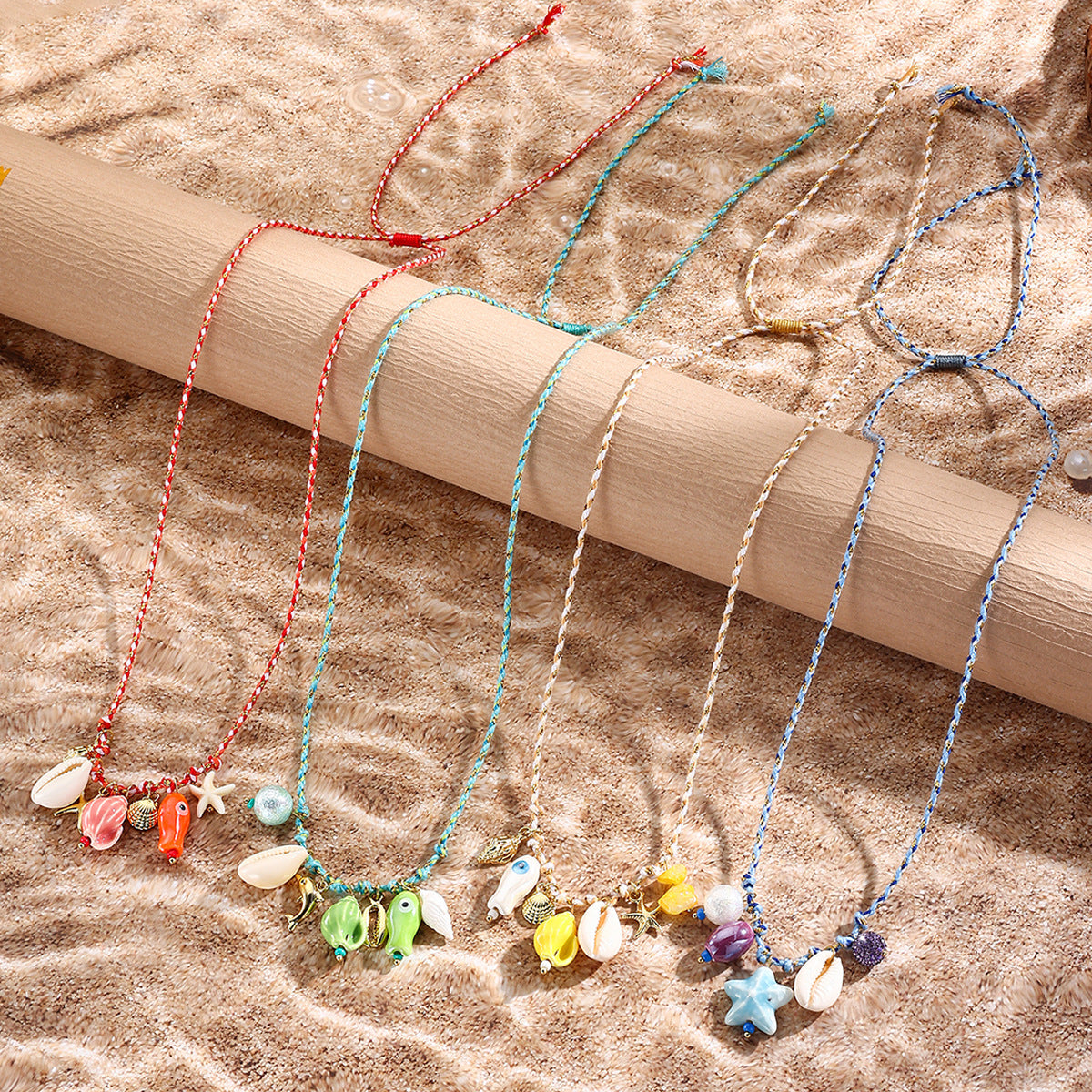 Collar de cuerda de cerámica con forma de estrella de mar y dopamina con concha de viento para vacaciones en el océano