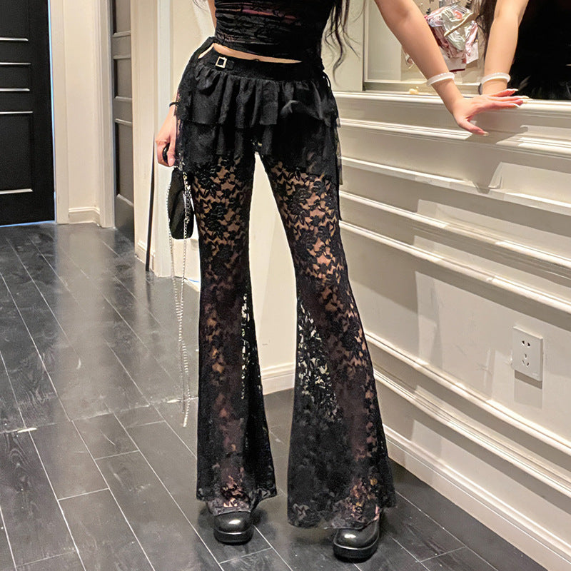 Falda pantalón de encaje gótico irregular sexy a la moda para mujer