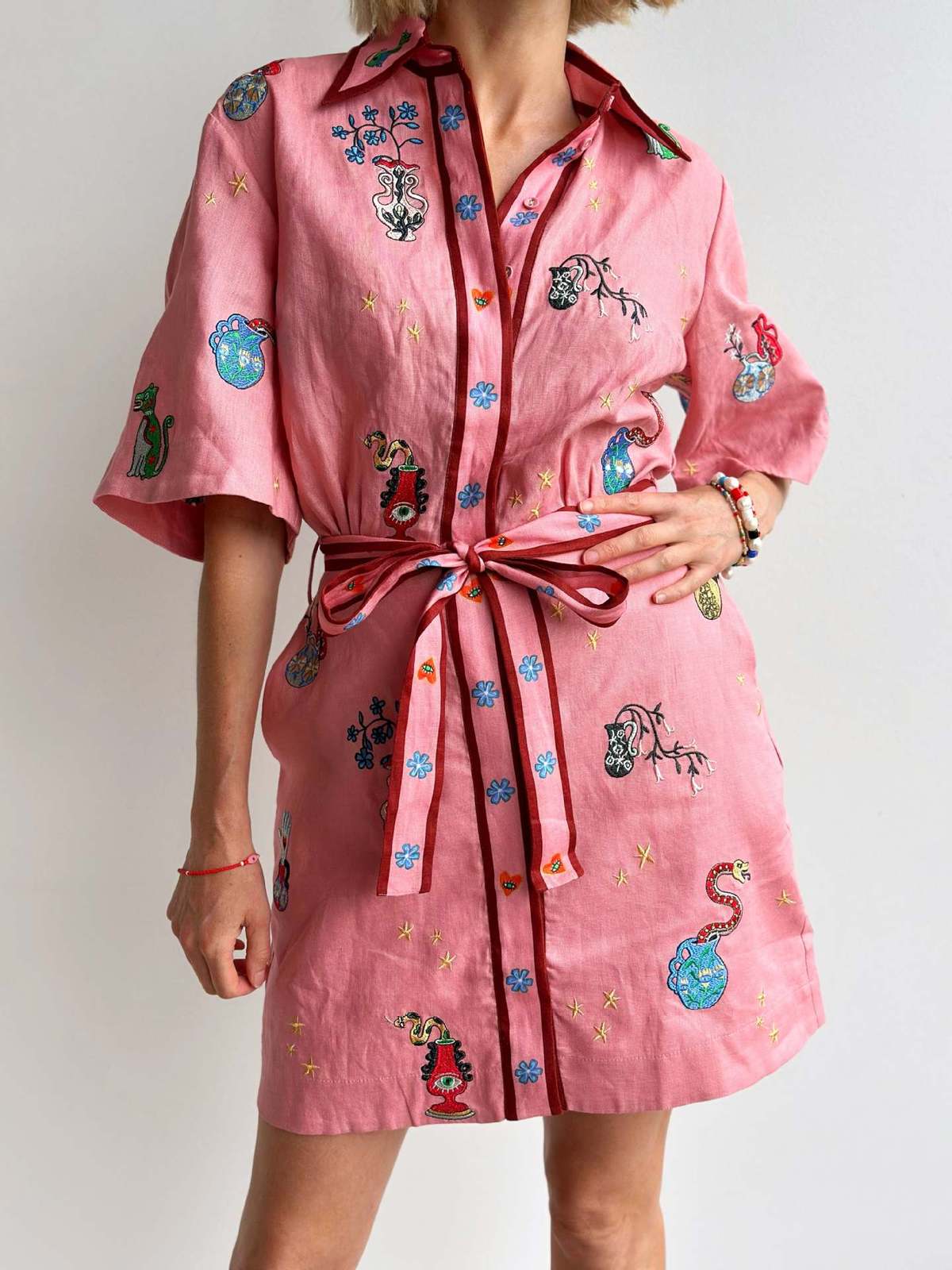 Robe décontractée en lin imprimé à revers pour femme