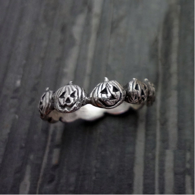 Anillo de calabaza de Halloween retro simple para mujer, aleación estilo fruta