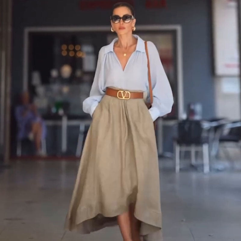 Falda elegante de color liso simple a la moda para mujer hecha de poliéster
