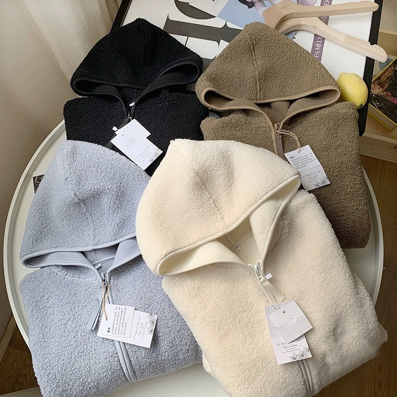 Women Autumn And Winter Plush Hooded Coat