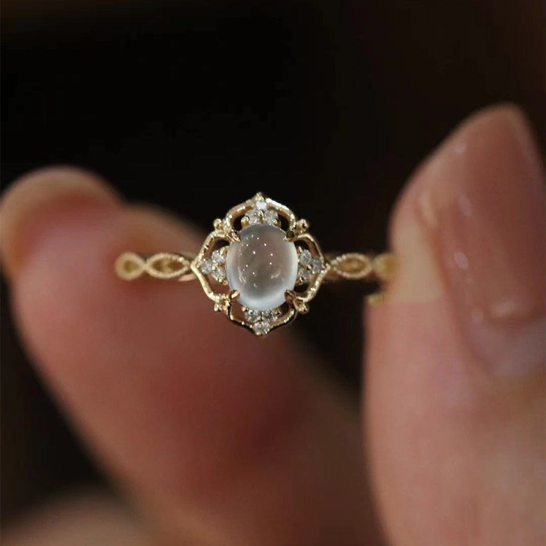 Elegante anillo con piedra preciosa de ojo de gato para mujer