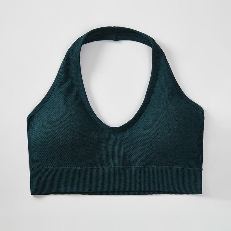Soutien-gorge de sport sexy à col licou pour femme, couleur unie