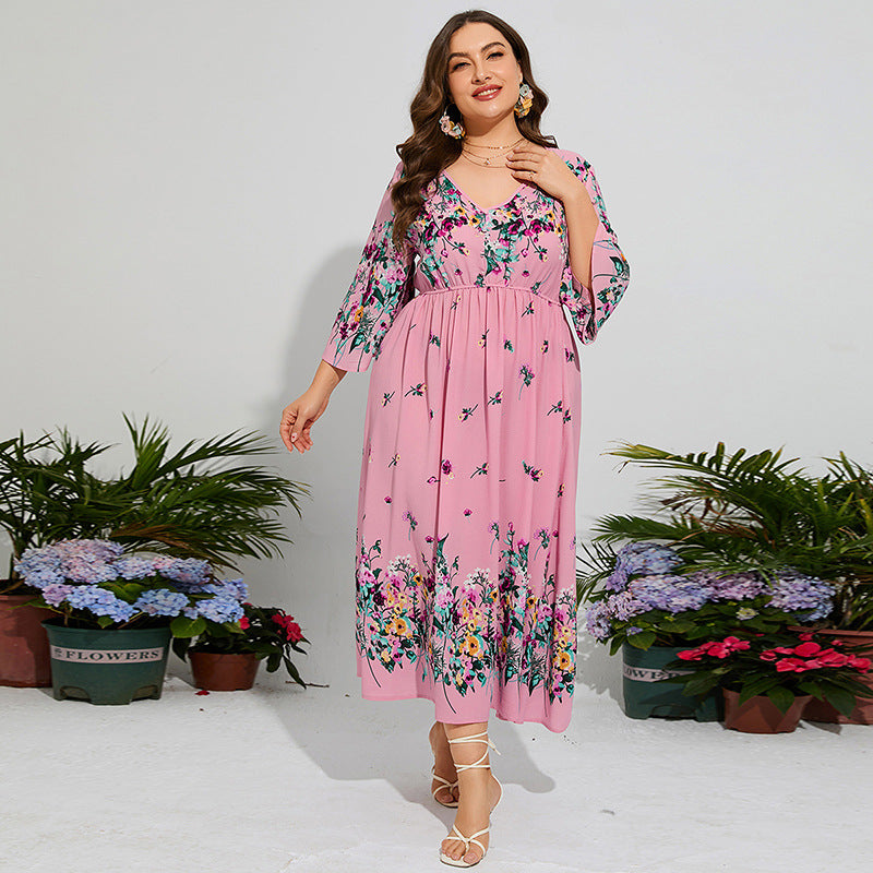Women Vacation Elegant Tiny Flower Maxi Dress