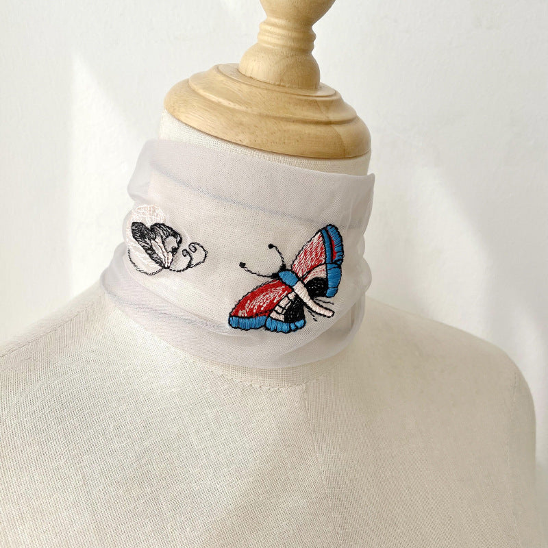 Bufanda fina de seda con mariposas bordadas de verano para mujer