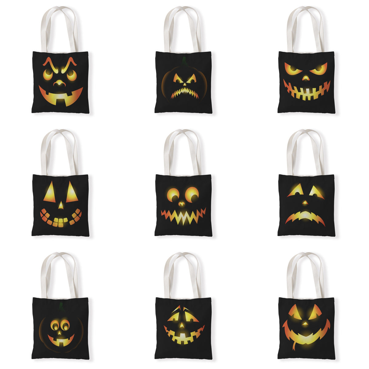 Bolsa de lona con estampado de calabaza divertida de dibujos animados de Halloween