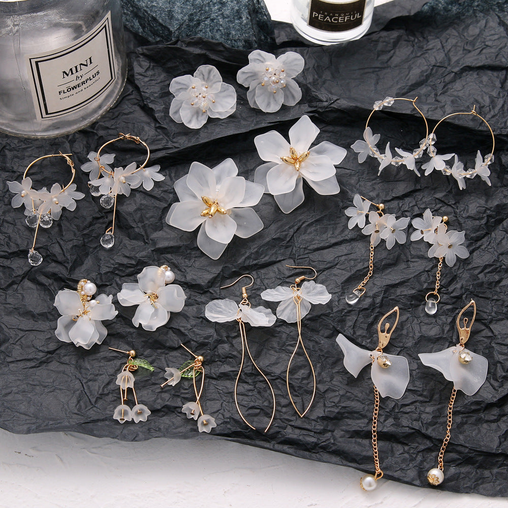 Women Fashion Elegant Solid Color Petal Drop Earrings