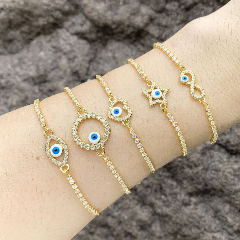 Pulsera geométrica de corazón, estrella y ojo de diablo para mujer