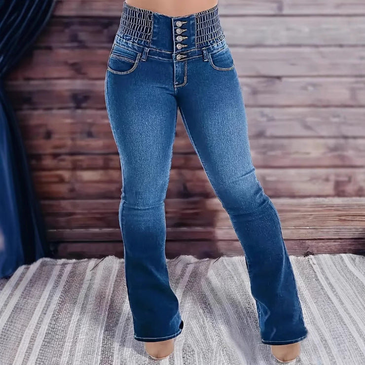 Women High Waist Micro Flared Denim Pants with Street Style