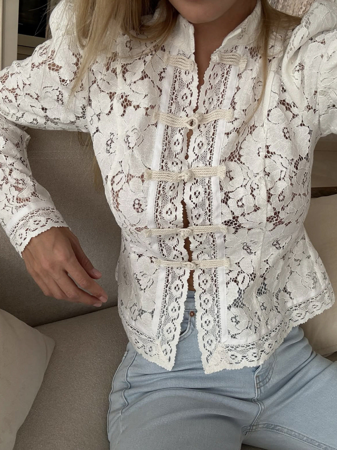 Summer Fashion Lace Crochet Slim-Fit Shirt Blouse