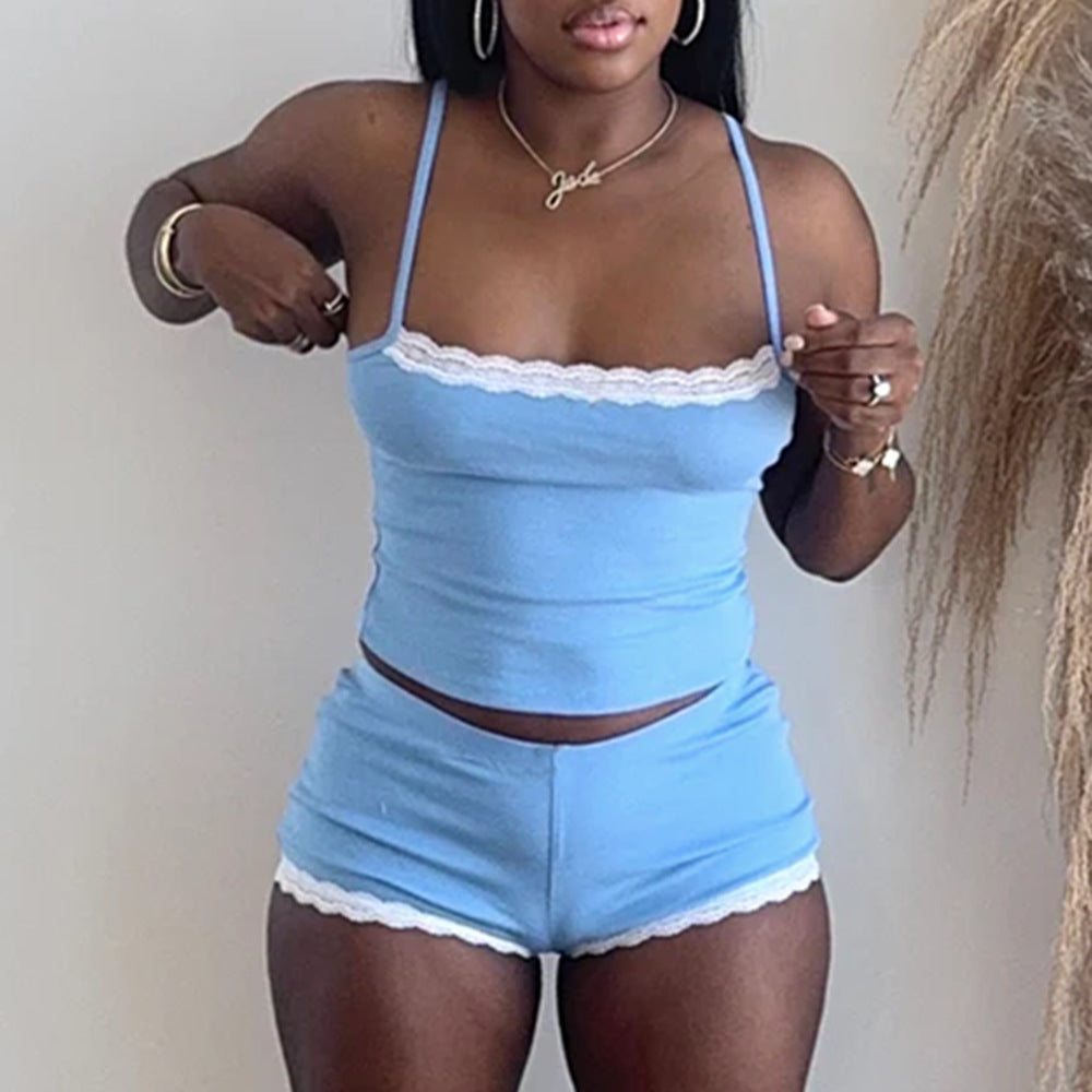 Women Summer Lace Camis Shorts Set