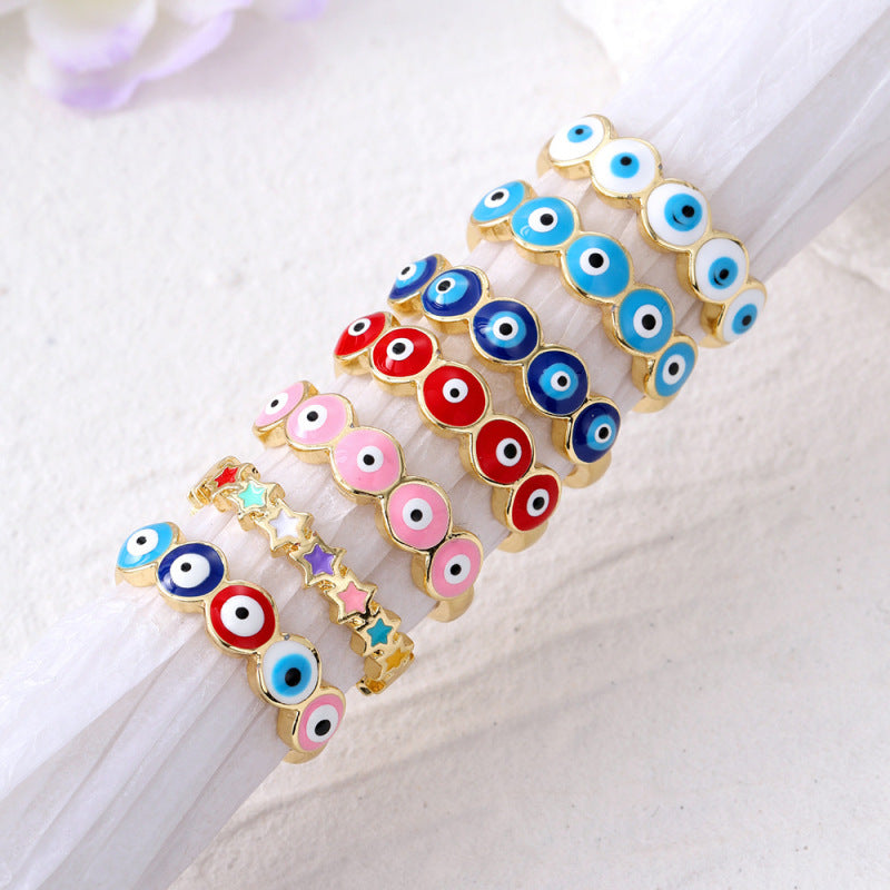 Conjunto de anillos de aleación con diseño geométrico de ojo de diablo para mujer