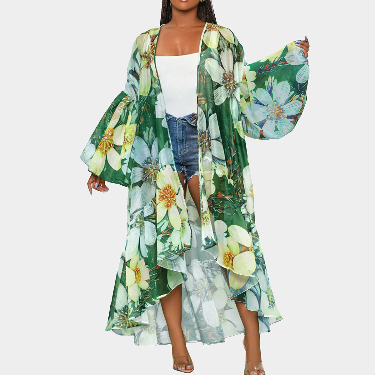 Manteau long décontracté à manches lanternes pour femme
