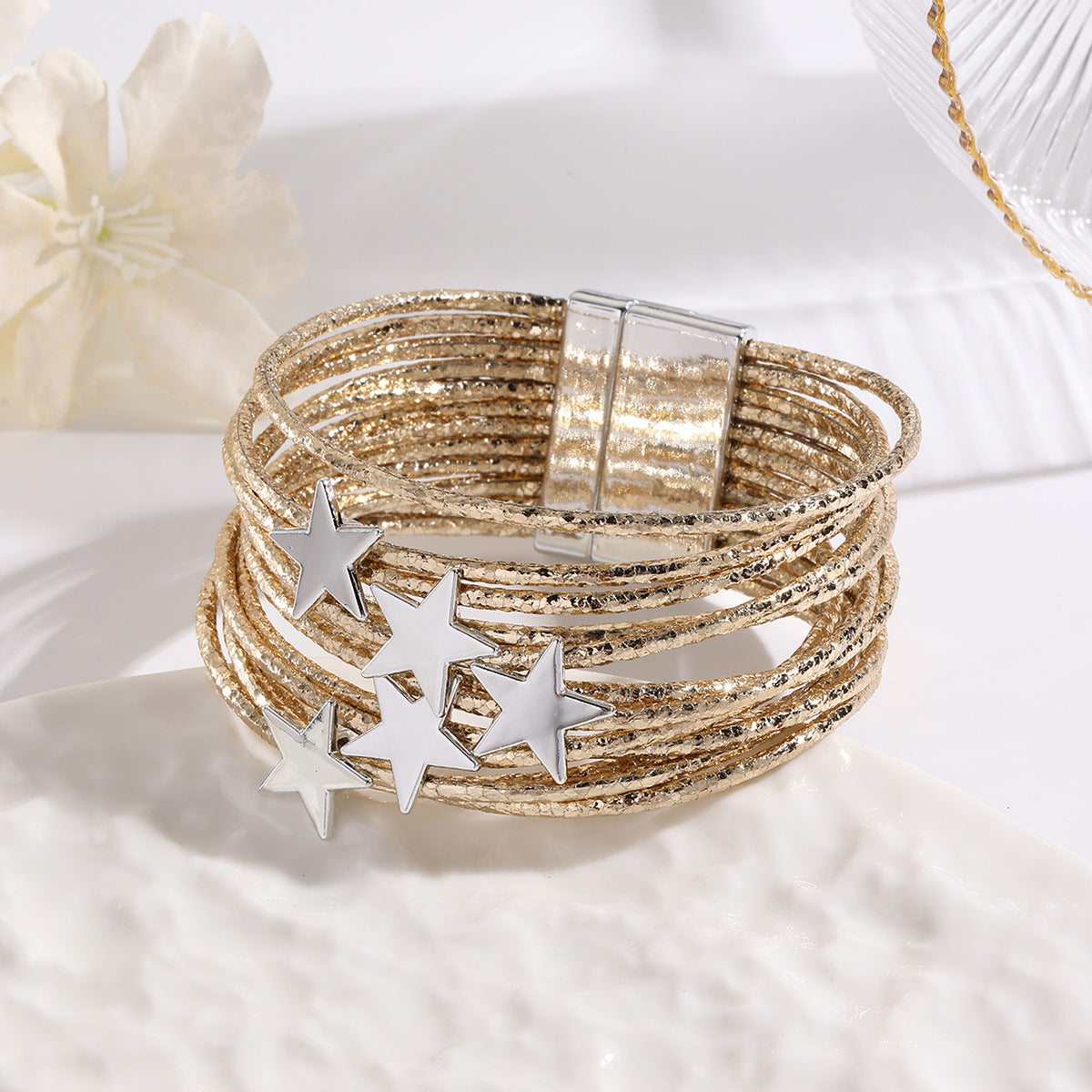 Women Fashion Creative Multi-Layer Five-Pointed Star Leather Bracelet
