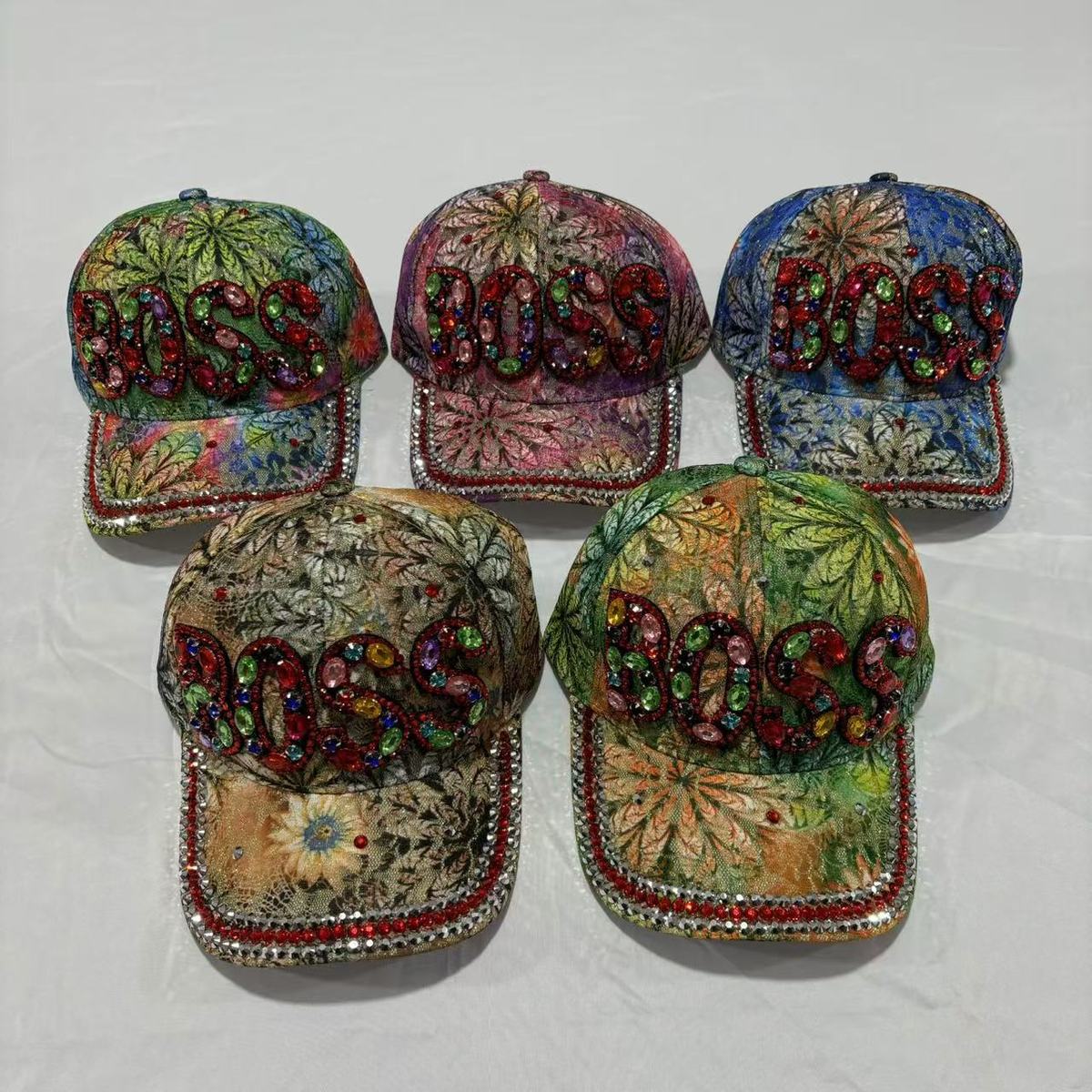Gorra de béisbol informal con estampado de diamantes de imitación para mujer