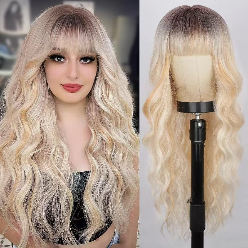 Fashion Gradient Bangs Long Curly Wig